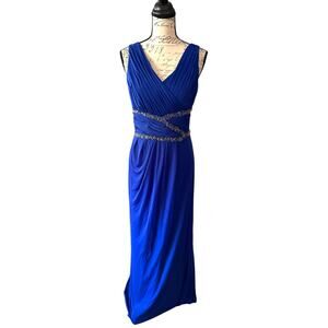 Cachet Long Blue Maxi Beaded Evening Gown Dress Size 12